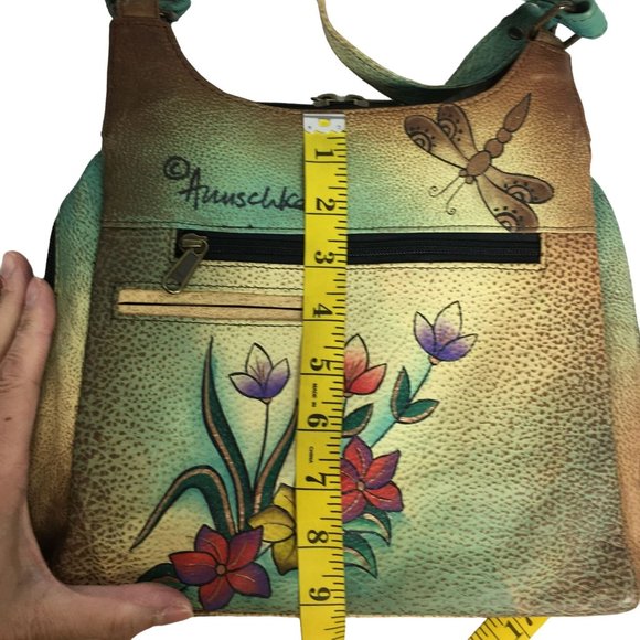 Anuschka NEVER USED Handpainted Leather Shoulder Bag Butterfly Floral - Picture 7 of 15